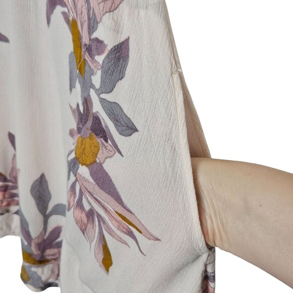 Free People Floral High-Low Tunic Blouse Pockets Flowy Gauzy Keyhole Neck Pink M - Picture 3 of 12